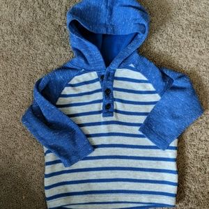 Boys blue and gray striped knit pullover hoodie